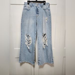High Rise Wide Leg Distressed Jean